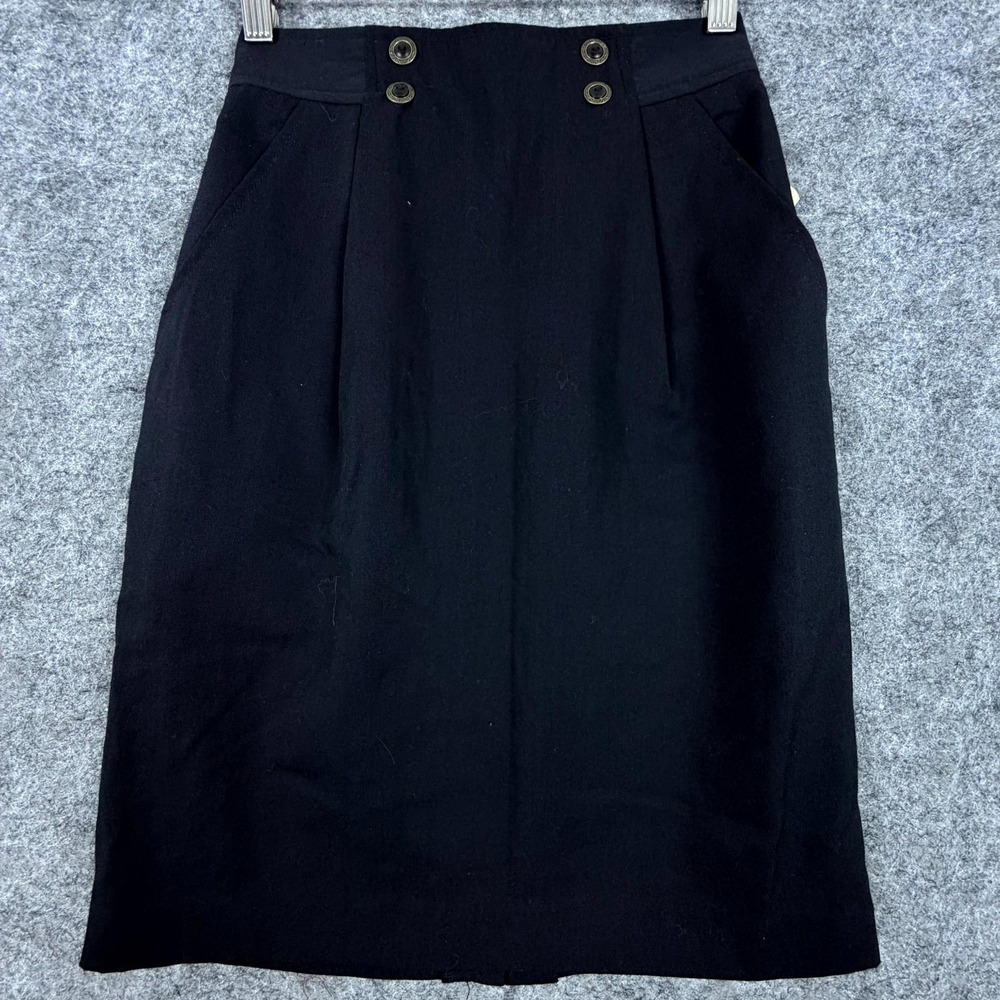 Vintage OBR Pencil Skirt Womens 2 Black Rayon Office Pocket Back‎ Button Career